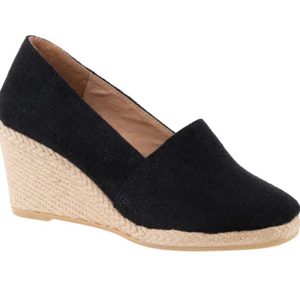 Patricia Green Black Canvas Espadrille Wedge Slip-On